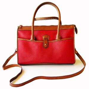 Dooney & Bourke Bag AWL Red & Tan Leather Shoulder Satchel Vintage DAMAGED